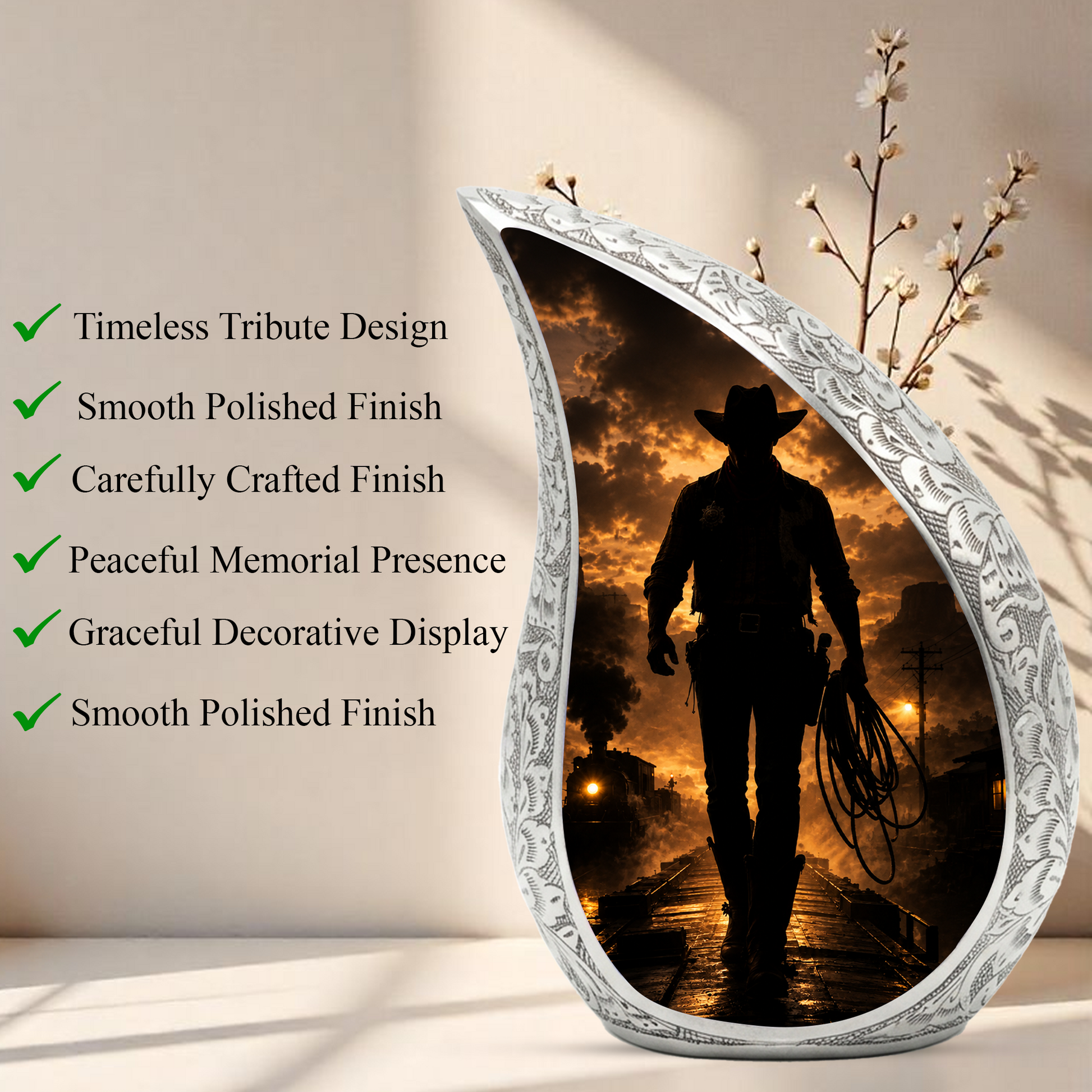 Western Cowboy Urn for Ashes, Cowboy Memorial Keepsake Urn