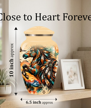Personalized Adult Cremation Urn for Ashes, Native American Horse Memorial Urn, Tribal Horse Cremation Urn