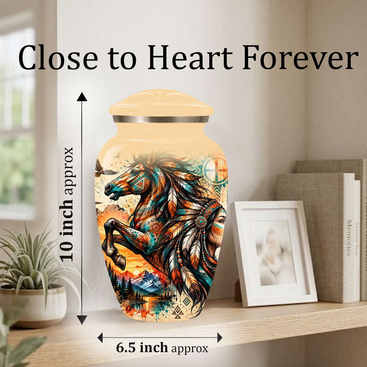 Personalized Adult Cremation Urn for Ashes, Native American Horse Memorial Urn, Tribal Horse Cremation Urn