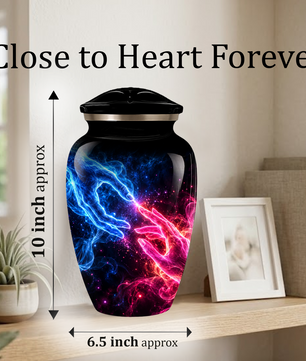 Cosmic Hands Cremation Urn for Adult Ashes, Blue and Pink Galaxy Memorial Urn, Personalized Funeral Urn for Human Ashes, Celestial Keepsake