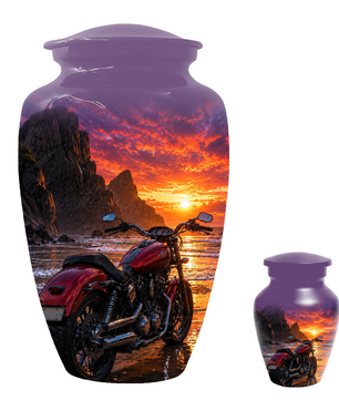 Motorcycle Urn for Dad Ashes -Beach Sunset Memorial Keepsake Urns for Men