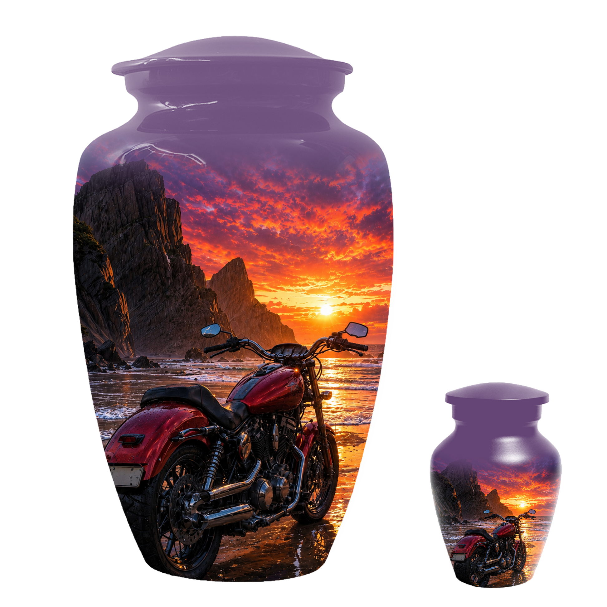 Motorcycle Urn for Dad Ashes -Beach Sunset Memorial Keepsake Urns for Men