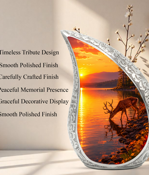 Deer Memorial Urn for Mom, Sunset Deer Cremation Urn, Memorial Urn for Women
