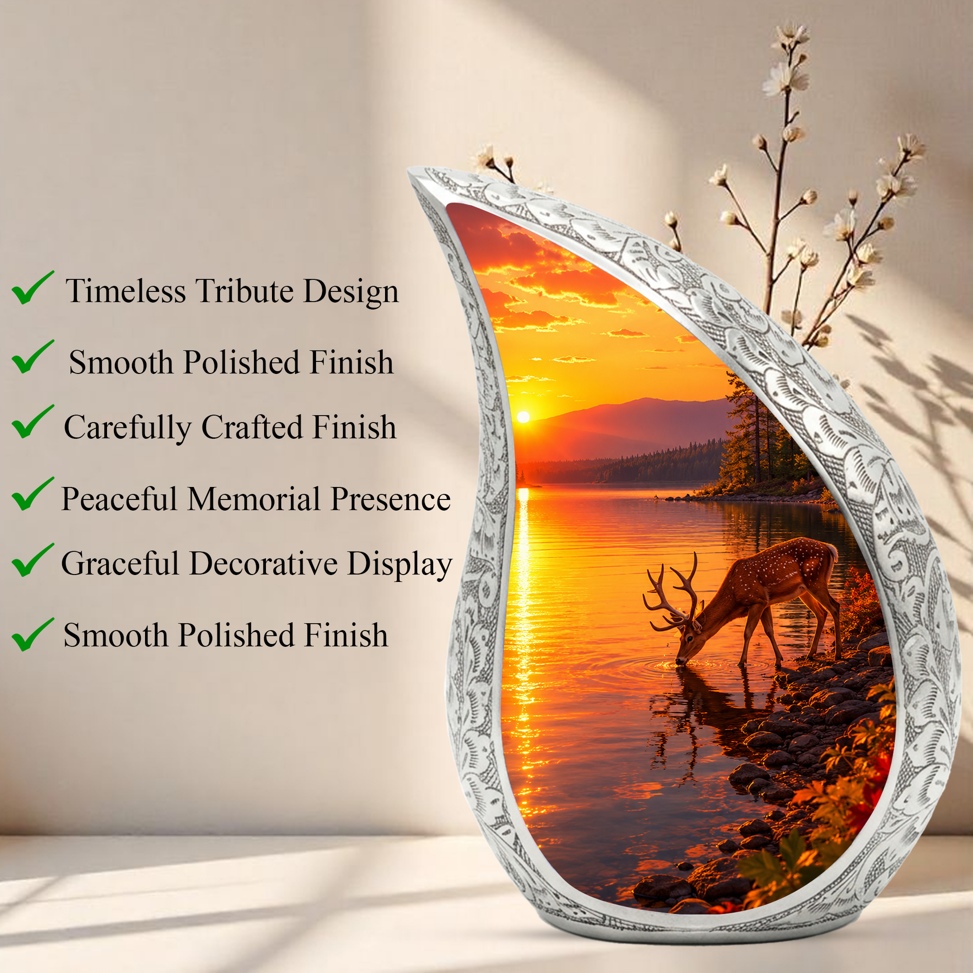 Deer Memorial Urn for Mom, Sunset Deer Cremation Urn, Memorial Urn for Women