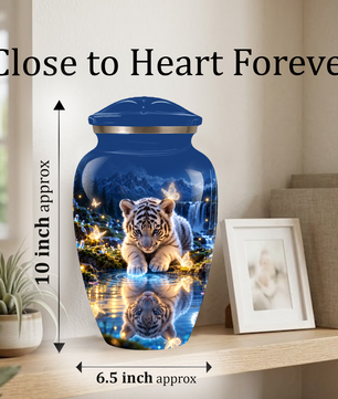 Personalized Adult Cremation Urn for Ashes, White Tiger Cub Memorial Urn, Custom Animal Urn