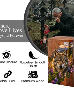 Wolf Wooden Cremation Urn – Wooden Urn for Human Ashes