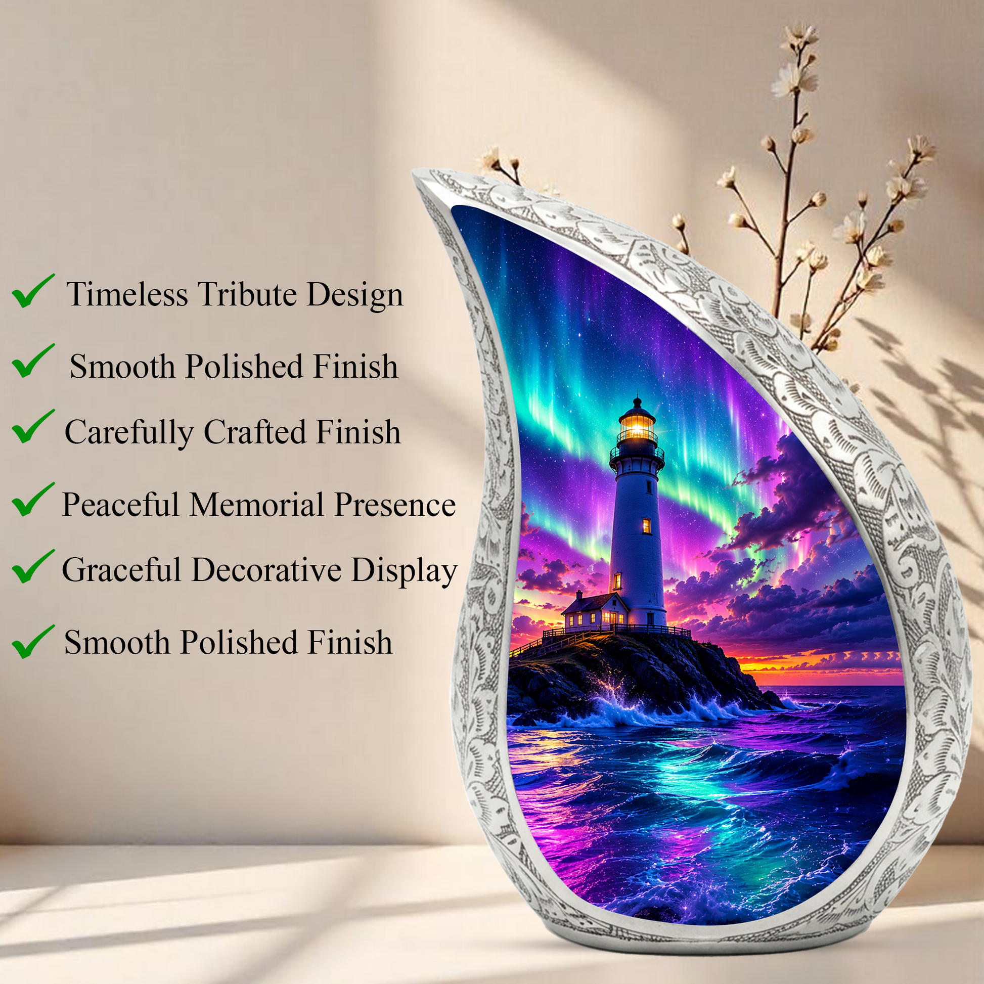 Ocean Lighthouse Cremation Urn for Adult Ashes | Lighthouse Ocean Wave Urn for Human Ashes, Mom & Women