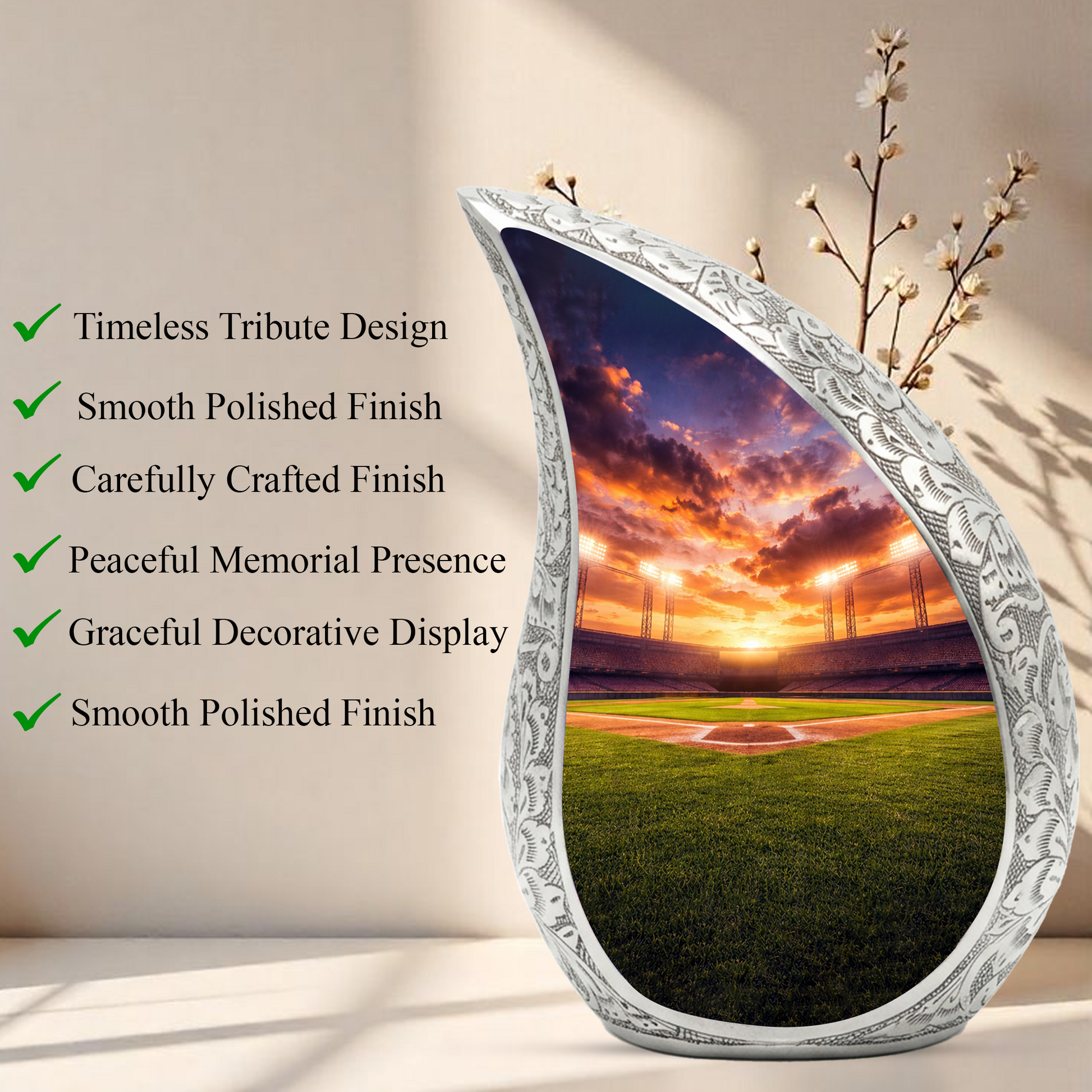 Baseball Stadium Adult Urn for Human Ashes – Premium Baseball Ground Cremation Urn