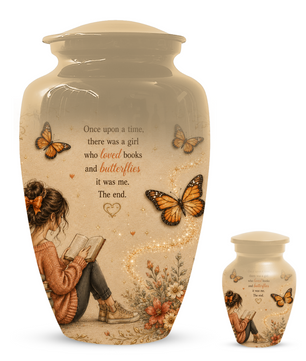 Butterfly Memorial Urn for Mom - Book Lover Memorial Keepsake for Women