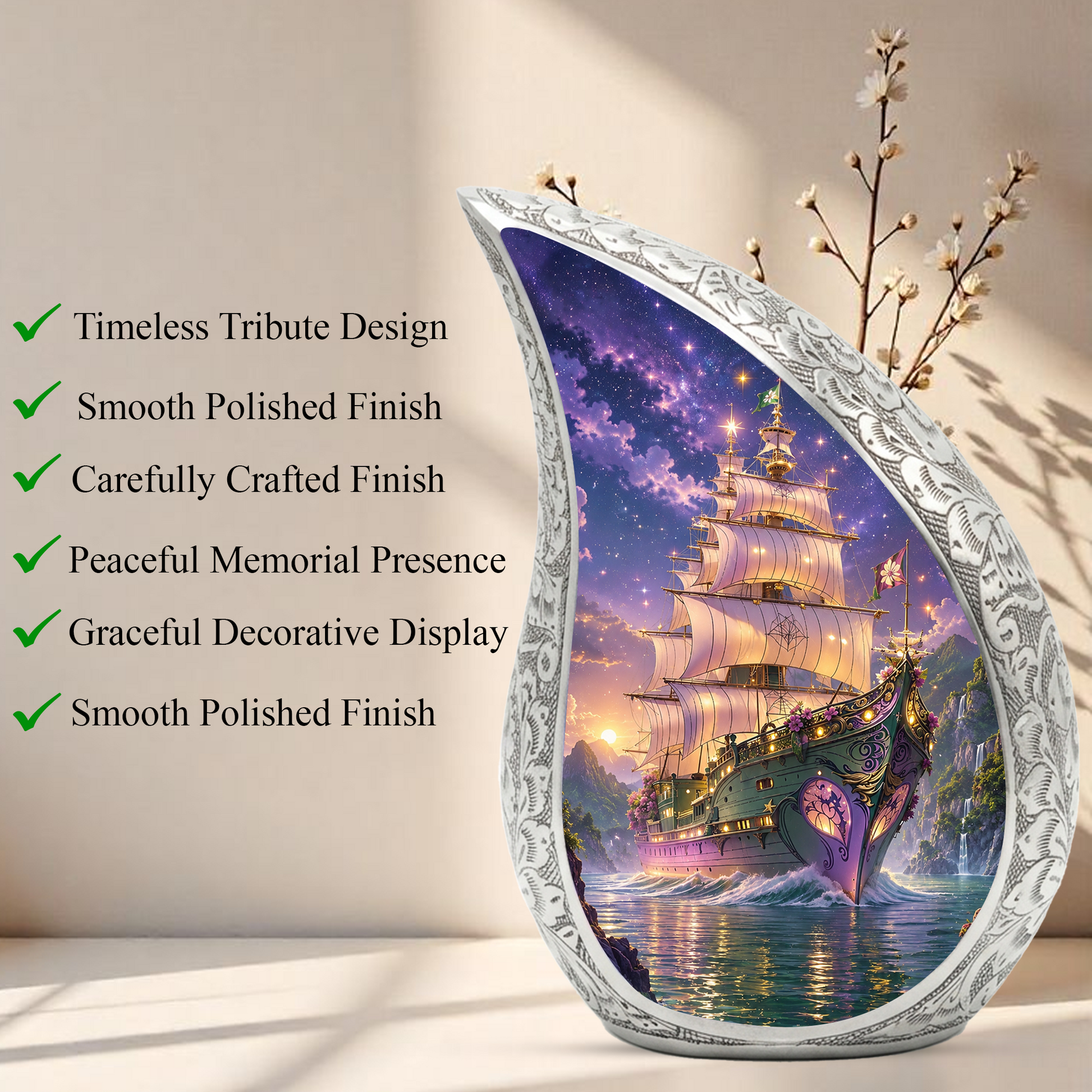 Pirate Ship Urn for Human Ashes | Nautical Adult Cremation Urn | Pirate Ship Memorial Urn for Adult Ashes