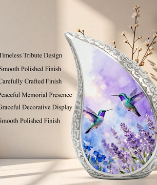 Hummingbird Personalized Cremation Urn for Mom – Teardrop Style Aluminum Memorial Urn, 10 Inch