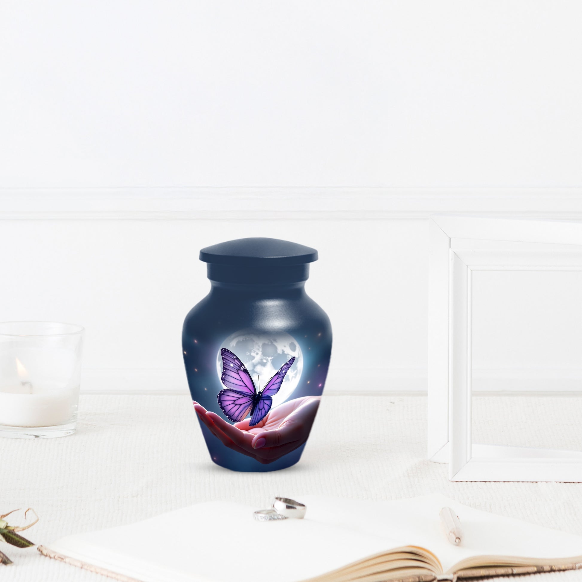 Beautiful Moon Purple Butterfly Urn for Human Ashes | Purple Butterfly Moonlight Cremation Urn