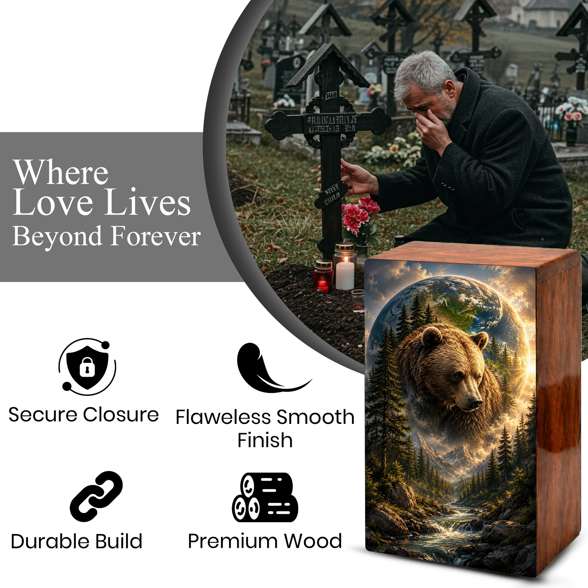 Bear Cremation Urn For Human Ashes - Animal Keepsake Urns For Male and Female