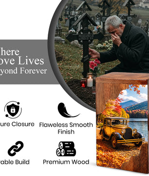 Classic Car Wooden Cremation Urn for Dad, Personalized Wooden Urn for Human Ashes