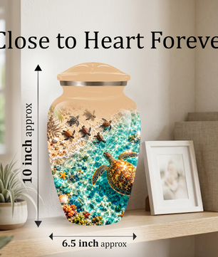 Personalized Sea Turtle Memorial Urn, Aluminum Ocean Beach Urn for Human Ashes