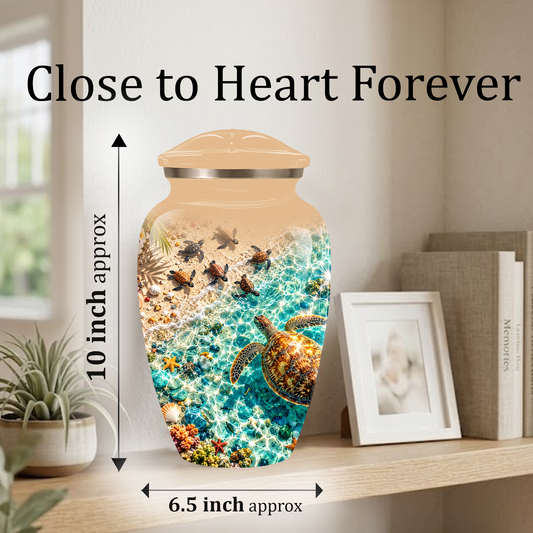 Personalized Sea Turtle Memorial Urn, Aluminum Ocean Beach Urn for Human Ashes