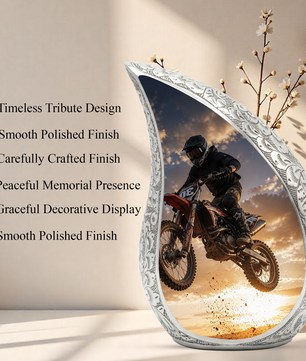 Motorcycle Rider Urn for Dad | Adult Male Cremation Urn for Ashes | Motorcycle Memorial Urn for Men