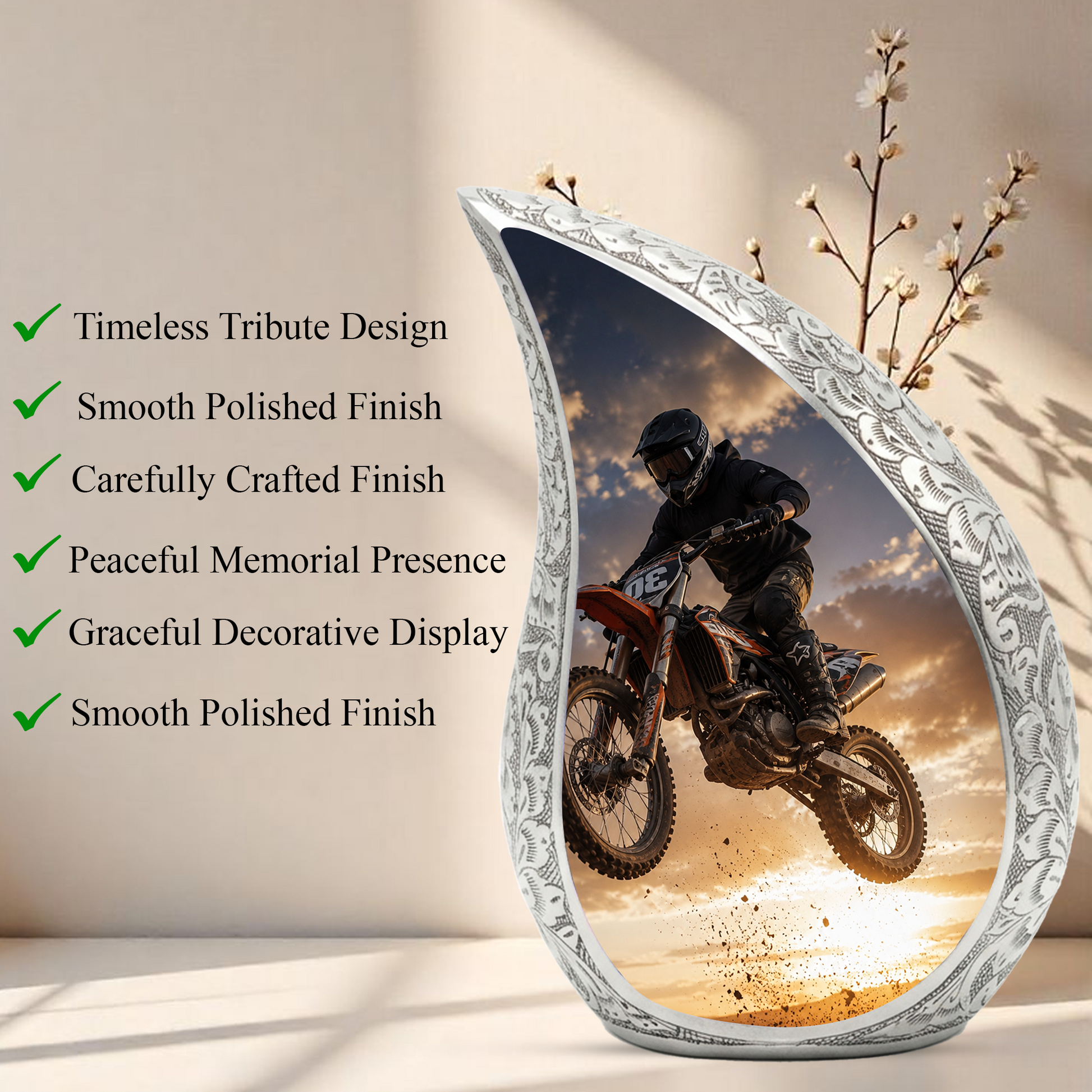 Motorcycle Rider Urn for Dad | Adult Male Cremation Urn for Ashes | Motorcycle Memorial Urn for Men