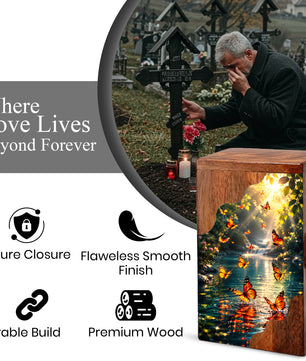 Butterfly Wooden Cremation Urn for Mom – Custom Memorial Urn for Human Ashes |