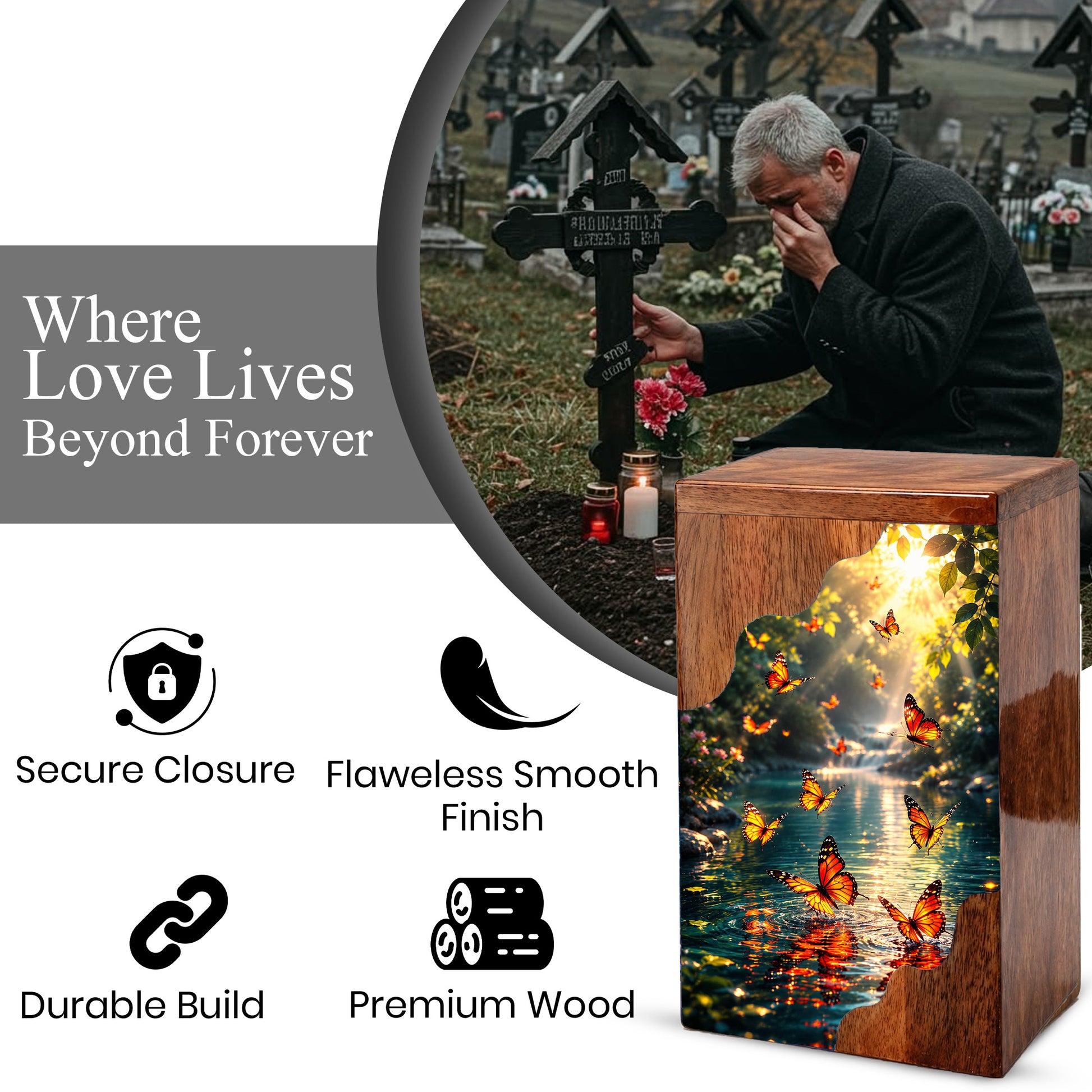 Butterfly Wooden Cremation Urn for Mom – Custom Memorial Urn for Human Ashes |