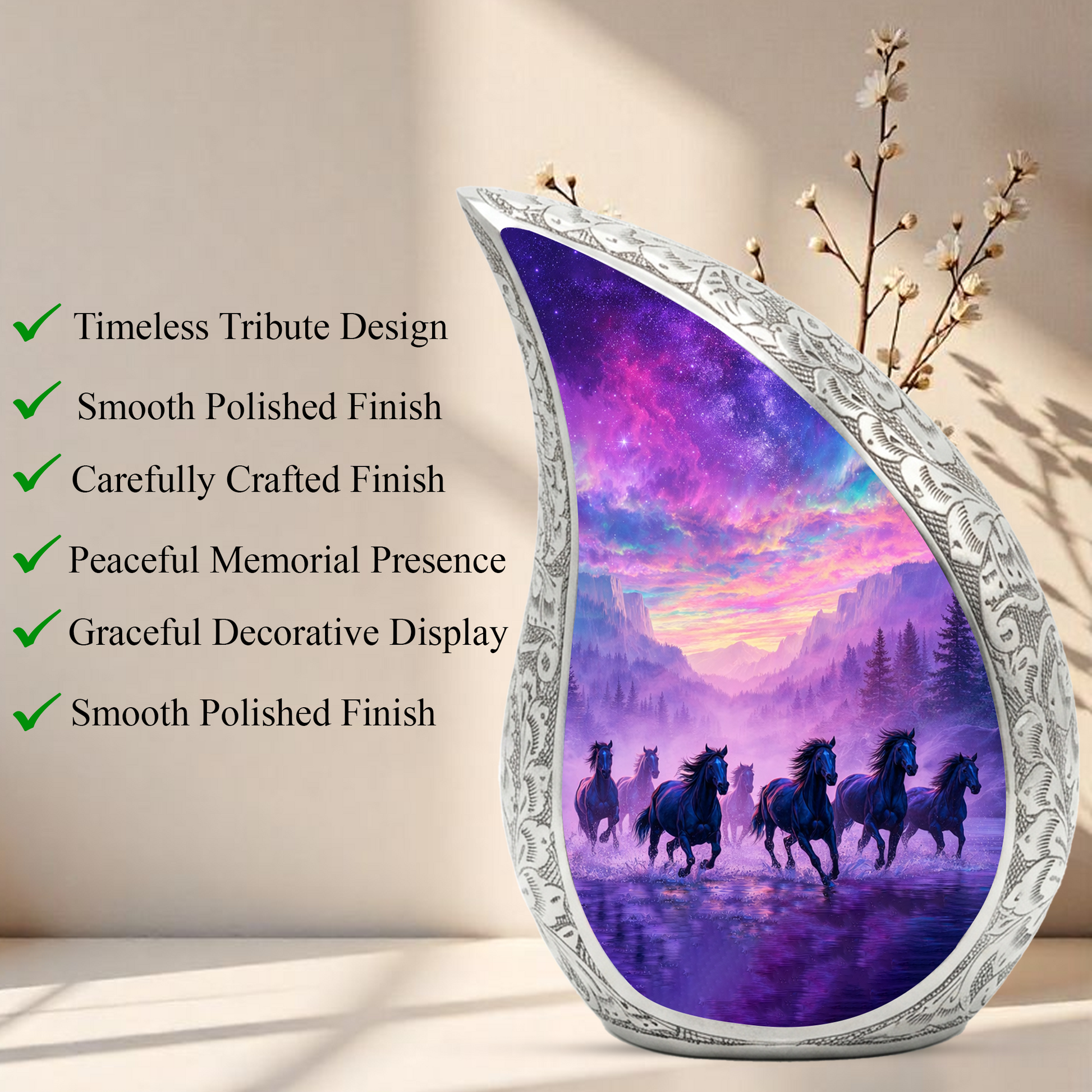 Running Horses Adult Urn for Human Ashes – Premium Horses Cremation Urn