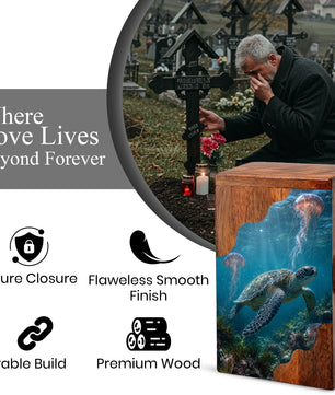 Sea Turtle Wooden Cremation Urn for Human Ashes | Adult Cremation Urn |