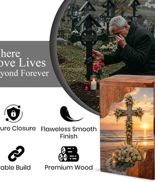 Wooden Cremation Urn for Human Ashes, Christian Urn
