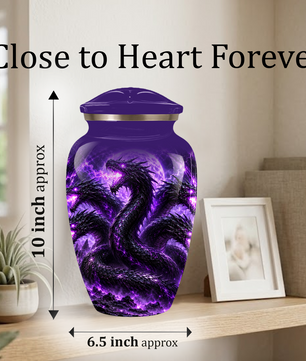 Purple Dragon Cremation Urn for Ashes | Personalized Dragon Memorial Urn | Three Headed Dragon Adult Urn