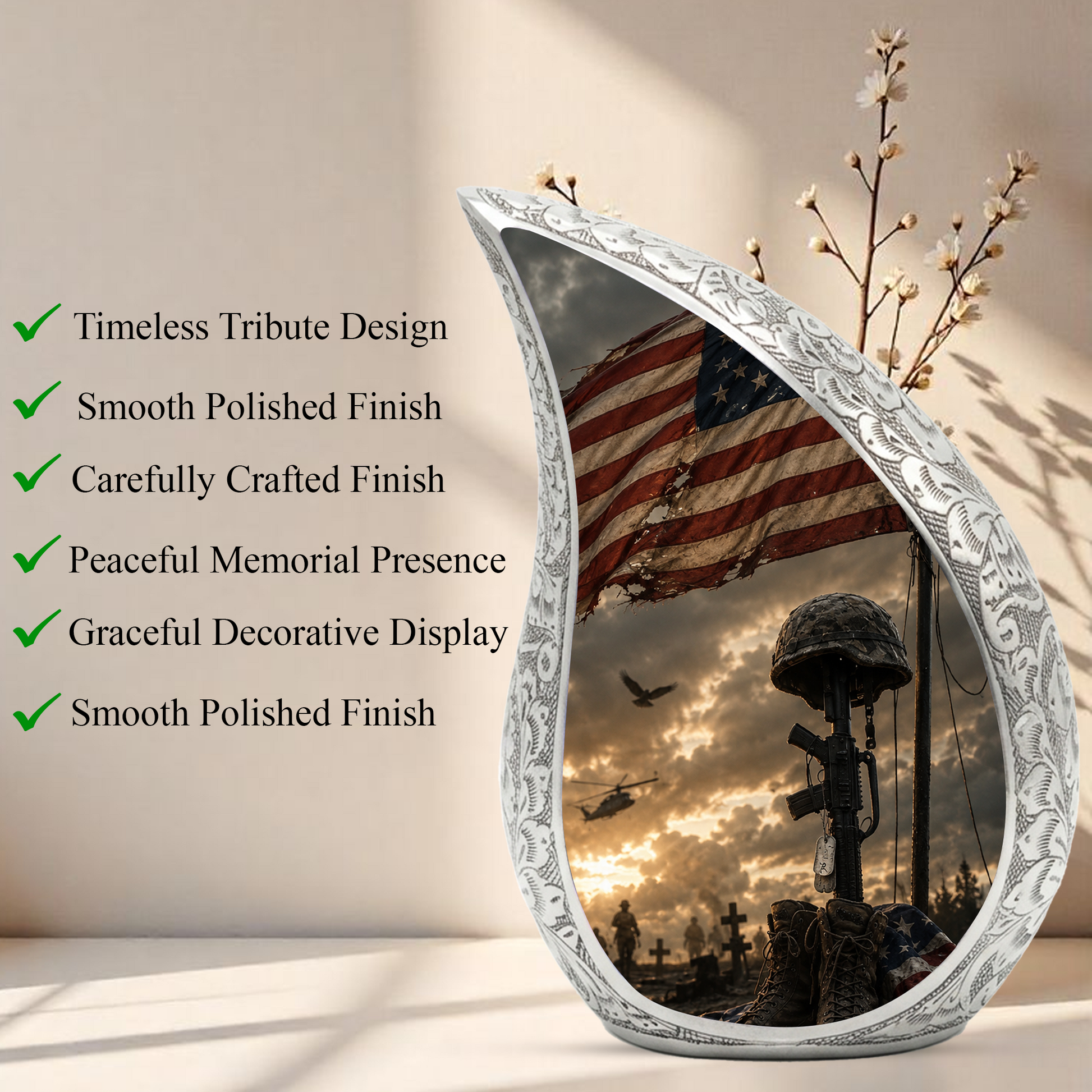 Military Urn for Human Ashes | Adult Military Cremation Urn & Patriotic Memorial Urn