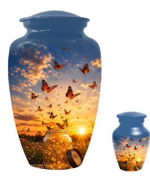 Orange Butterfly Memorial Urn For Mom - Sunset Memorial Keepsake Urn For Ashes