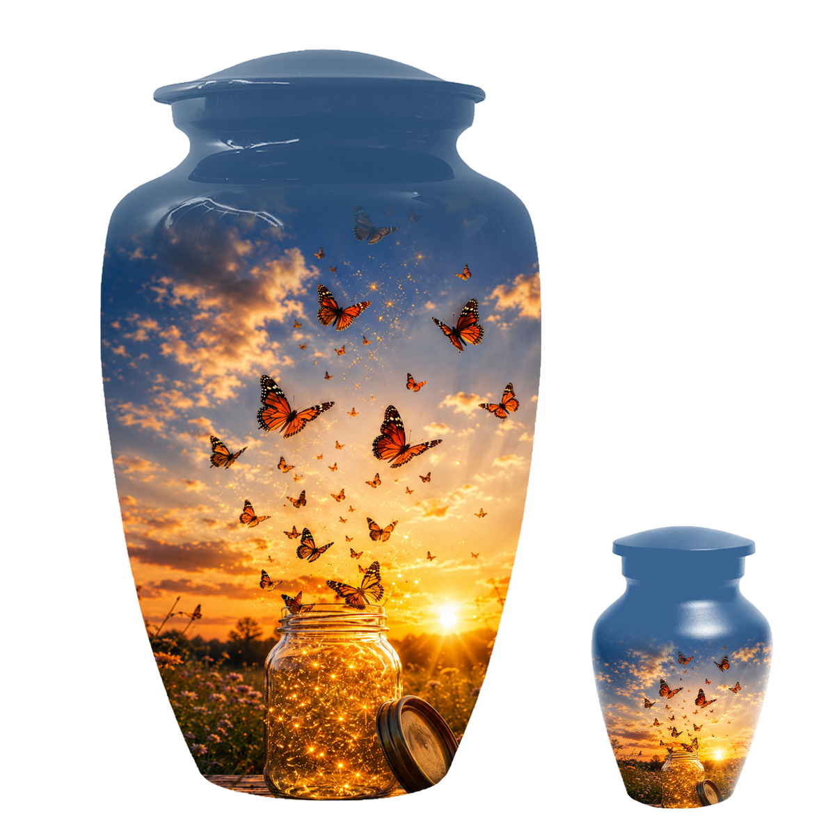 Orange Butterfly Memorial Urn For Mom - Sunset Memorial Keepsake Urn For Ashes