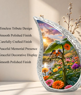 Bird Family Garden Adult Urn – Floral Nature Adult Cremation Urn for Human Ashes
