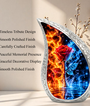 Red Rose Cremation Urn for Ashes, Blue and Fire Rose Adult Memorial Urn