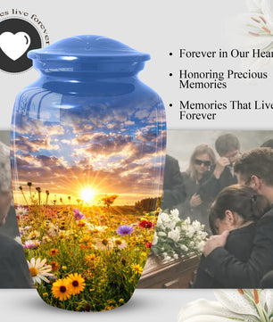 Wildflower Sunset Urn for Mom | Beautiful Cremation Large Urn for Women  | Floral Funeral Keepsake for Ashes