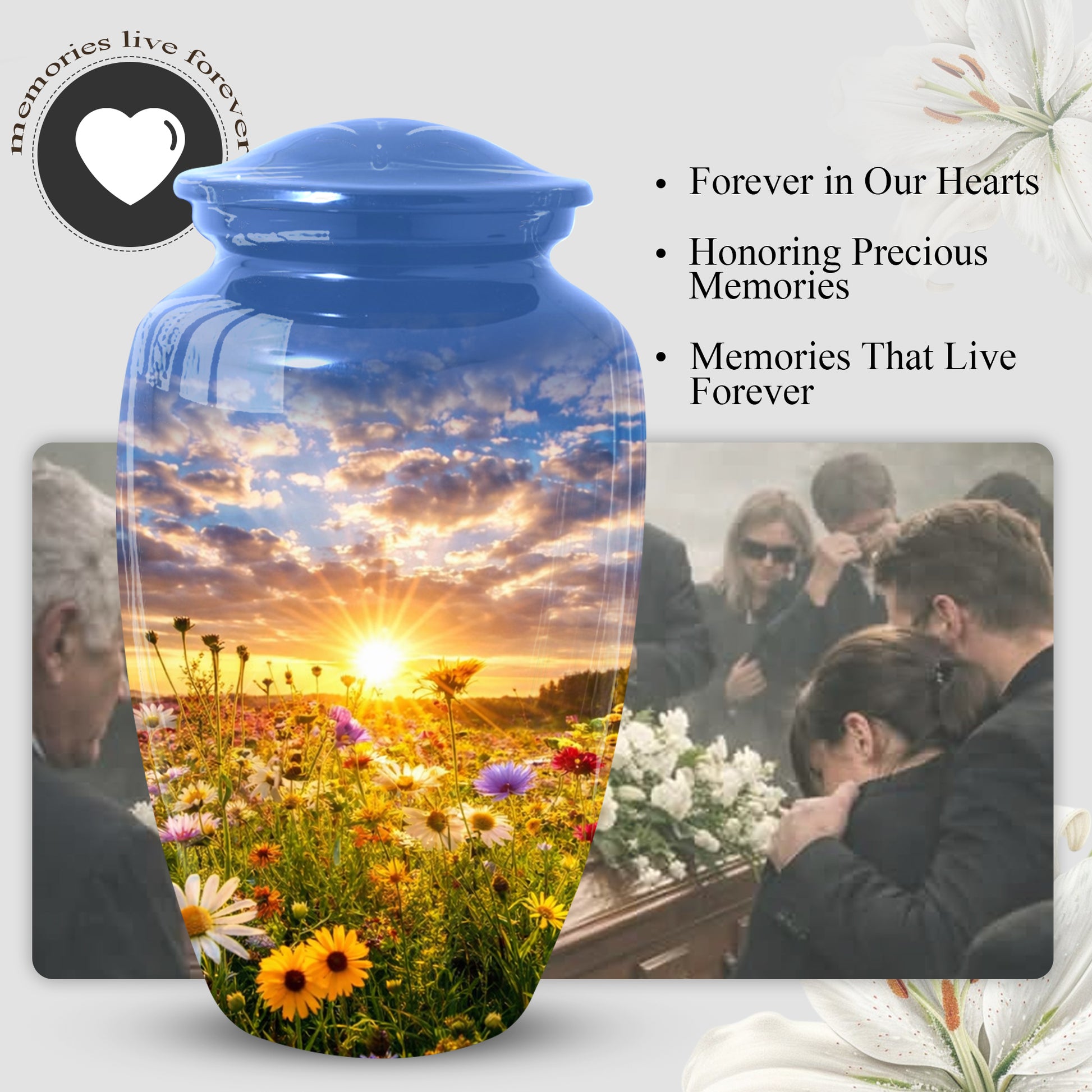 Wildflower Sunset Urn for Mom | Beautiful Cremation Large Urn for Women  | Floral Funeral Keepsake for Ashes