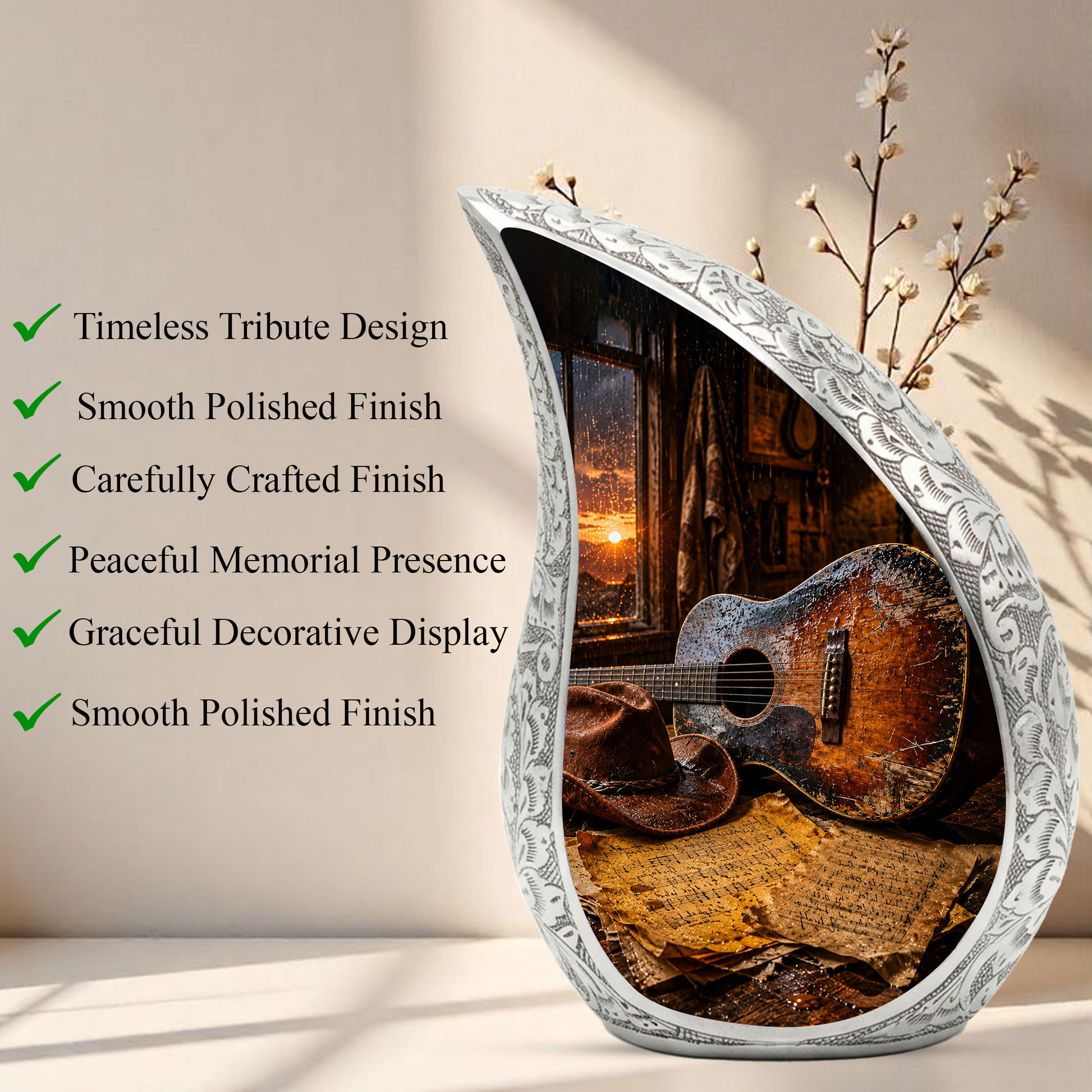 Country Guitar Cremation Urn for Dad – Rustic Memorial Urn for Father,