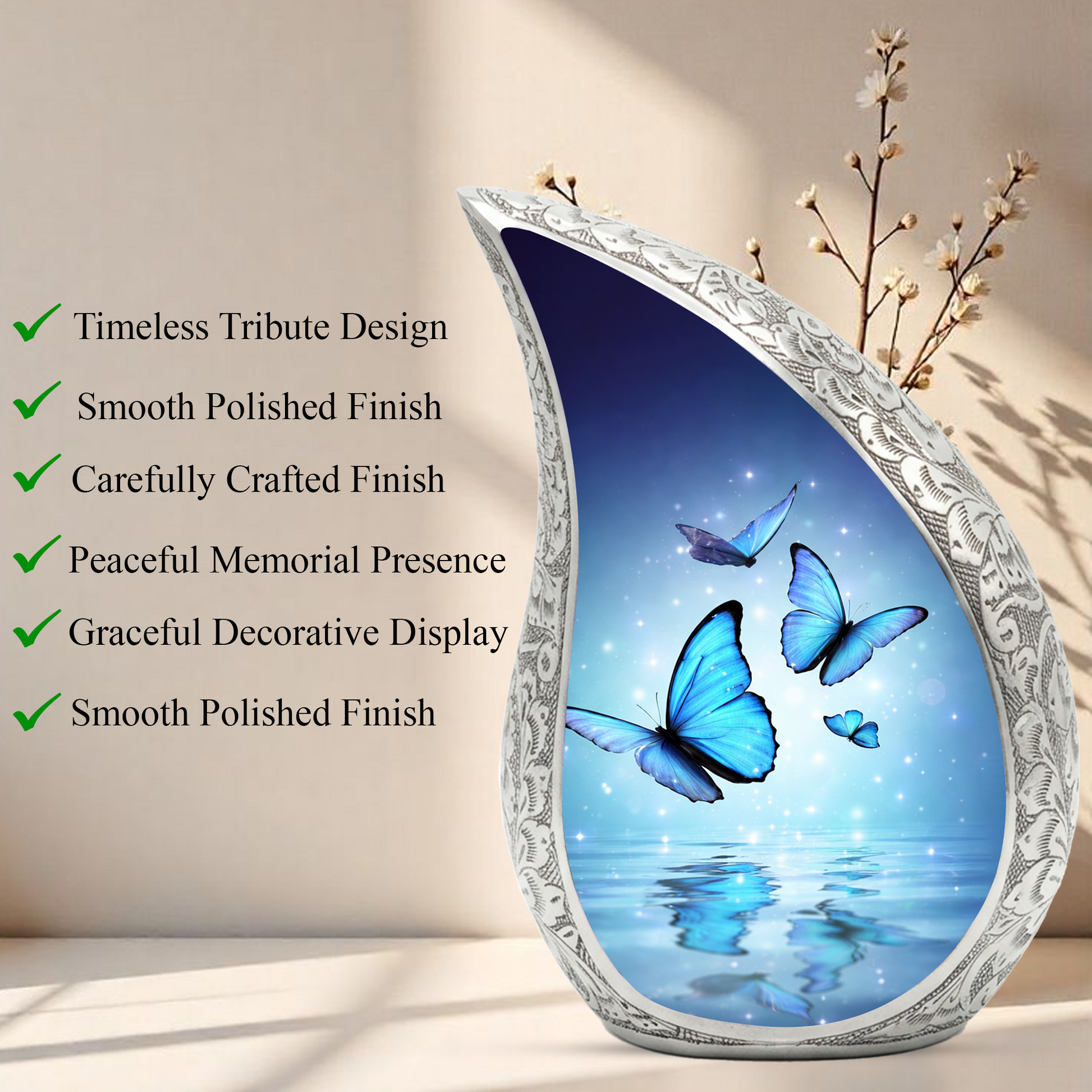 Blue Butterfly Urn for Human Ashes | Urn for Mom | Butterfly Cremation Urn