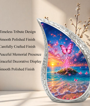Butterfly Ocean Sunset Urn for Human Ashes | Pink Butterfly Beach Cremation Urn for Mom,