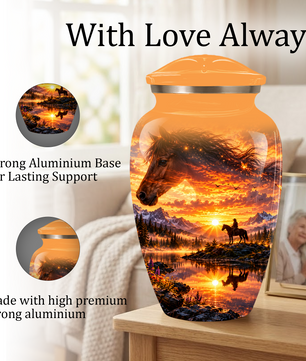 Personalized Horse Cremation Urn for Ashes, Horse Memorial Urn, Sunset Cowboy Urn