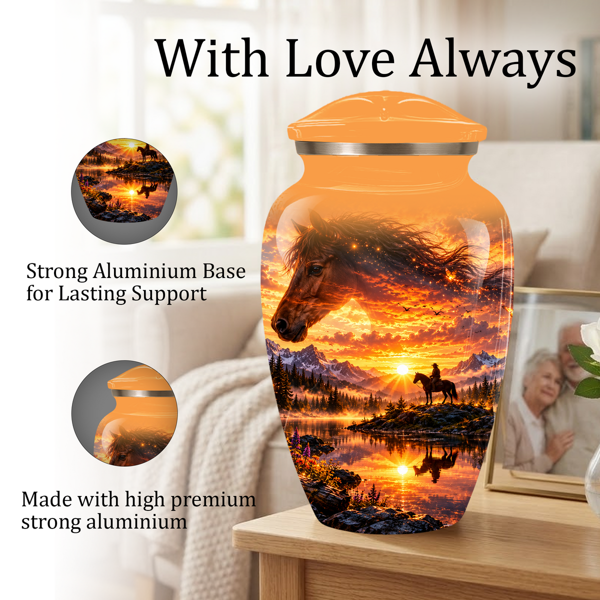 Personalized Horse Cremation Urn for Ashes, Horse Memorial Urn, Sunset Cowboy Urn
