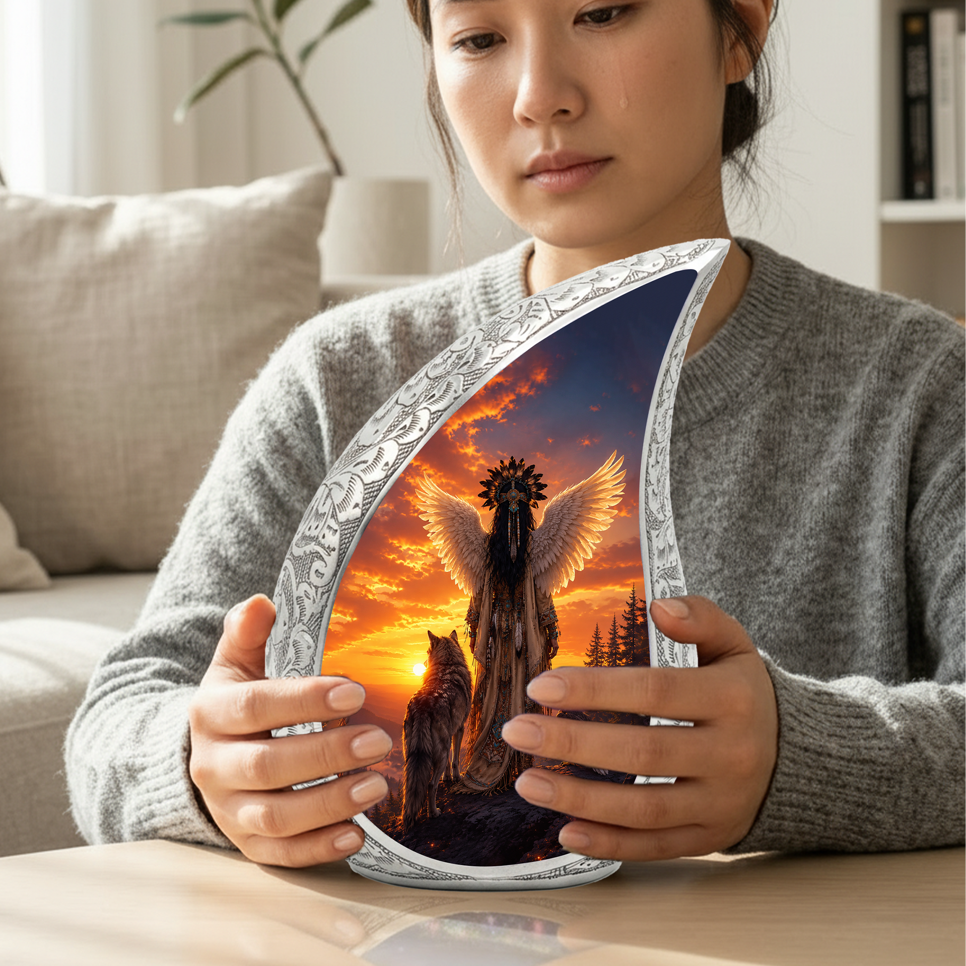 Native Wolf Cremation Urn for Mom – Beautiful Adult Female Memorial Urn for Human Ashes