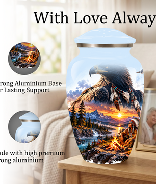 Personalized Adult Cremation Urn for Ashes, Native American Eagle Memorial Urn
