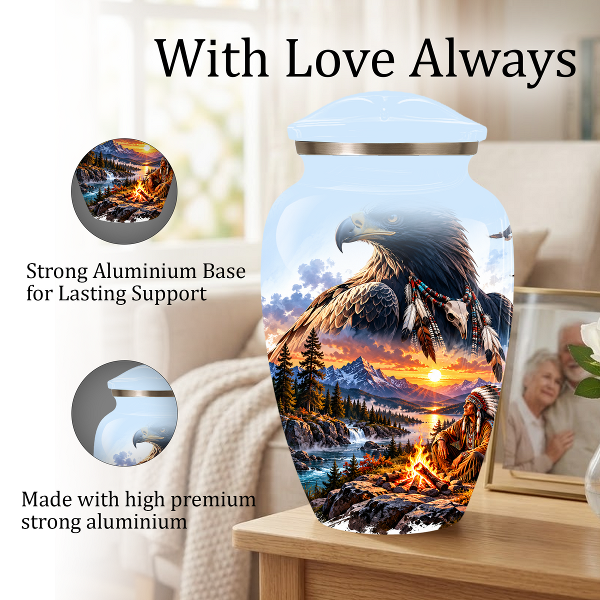 Personalized Adult Cremation Urn for Ashes, Native American Eagle Memorial Urn