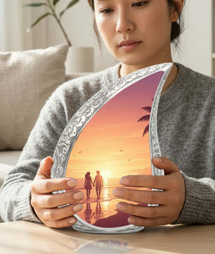 Personalized Beach Sunset Cremation Urn – Custom Ocean Memorial Urn for Ashes, Couple Beach Teardrop Aluminum Adult Urn, 10 Inch