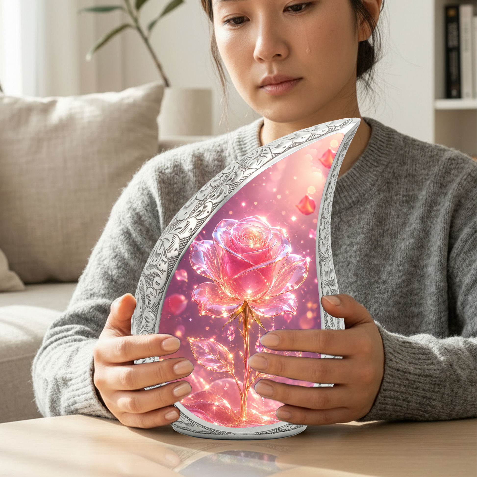 Pink Rose Urn for Mom | Beautiful Urns for Women | Cremation Urn for Mom