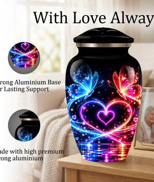 Personalized Butterfly Cremation Urn for Ashes, Heart Memorial Adult Urn, Blue and Red Cremation Urn