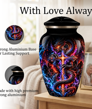 Adult Cremation Urn – Dragon & Cross Memorial Urn for Adult Ashes