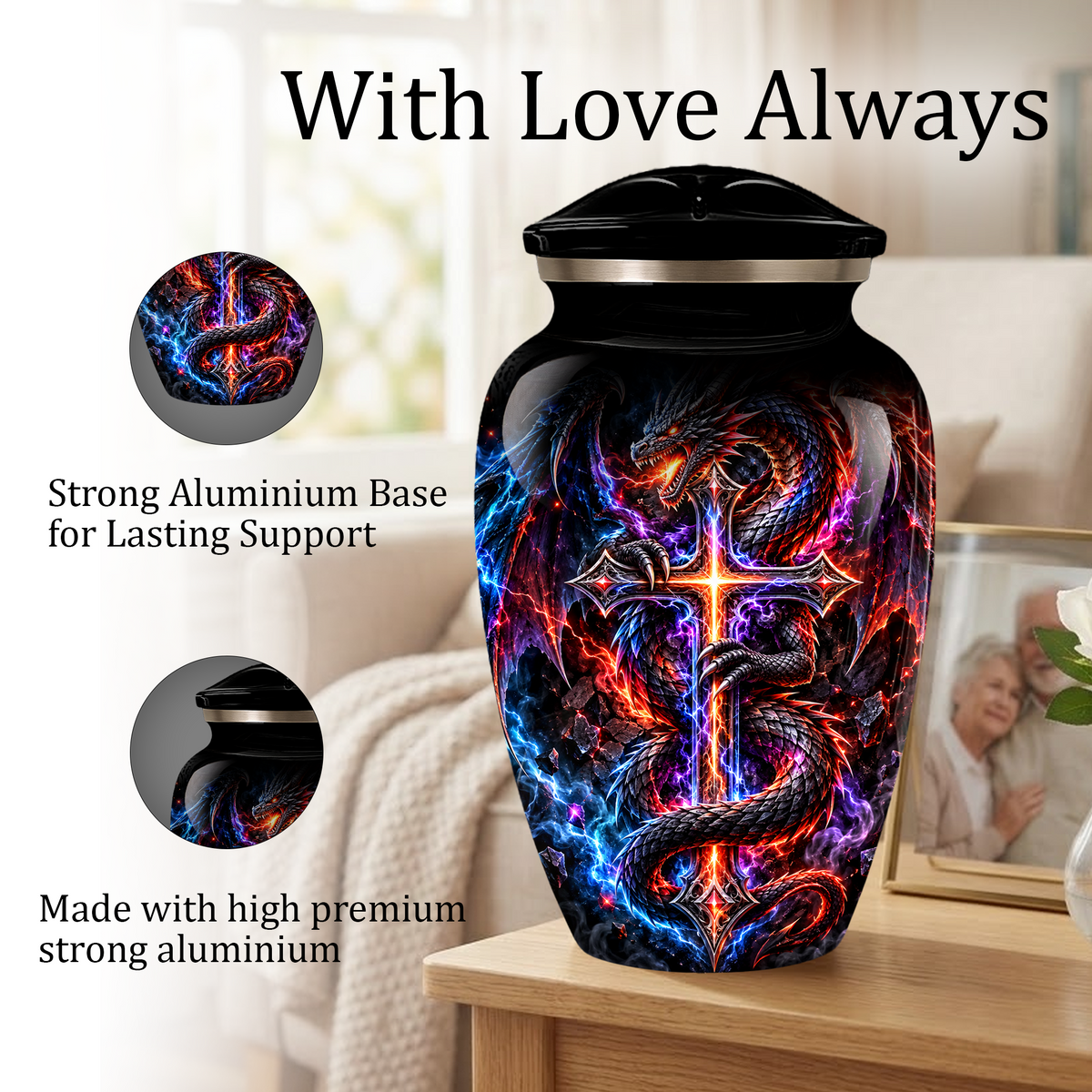 Adult Cremation Urn – Dragon & Cross Memorial Urn for Adult Ashes