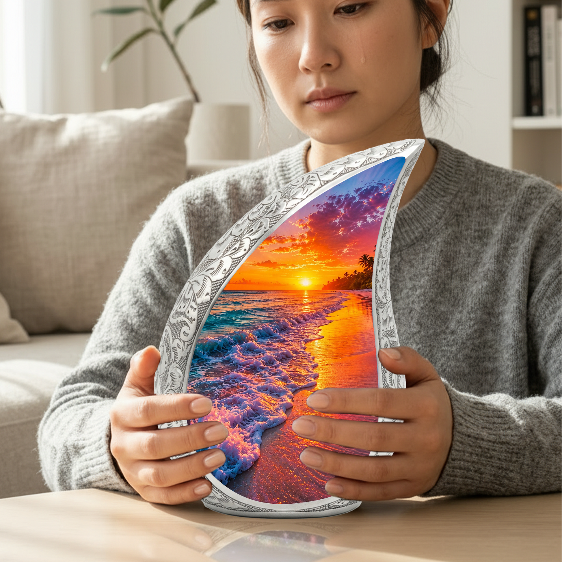 Beach Sunset Urn for Human Ashes | Ocean Sunset Beach Cremation Urn