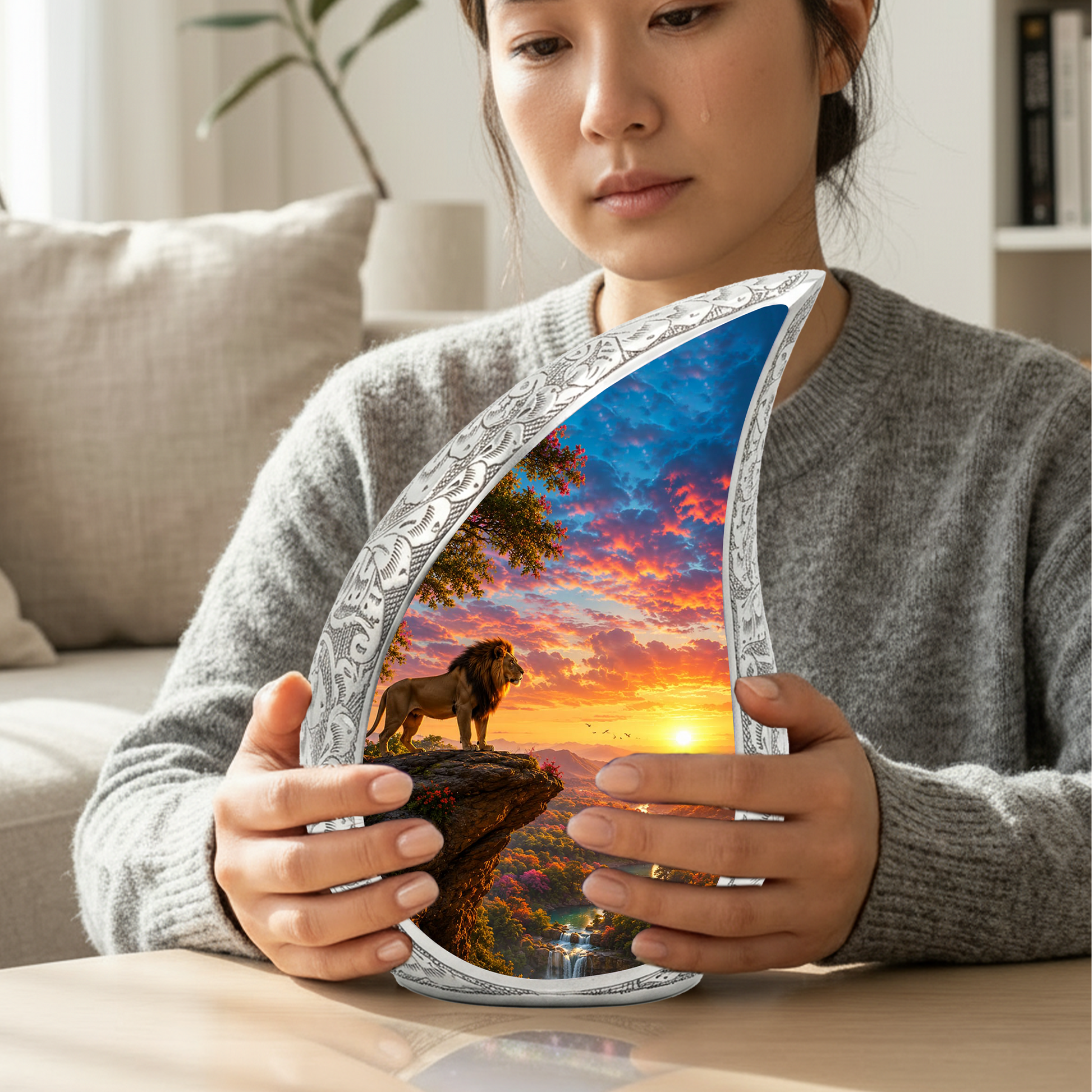 Lion Sunset Urn for Human Ashes | Adult Cremation Urn for Dad